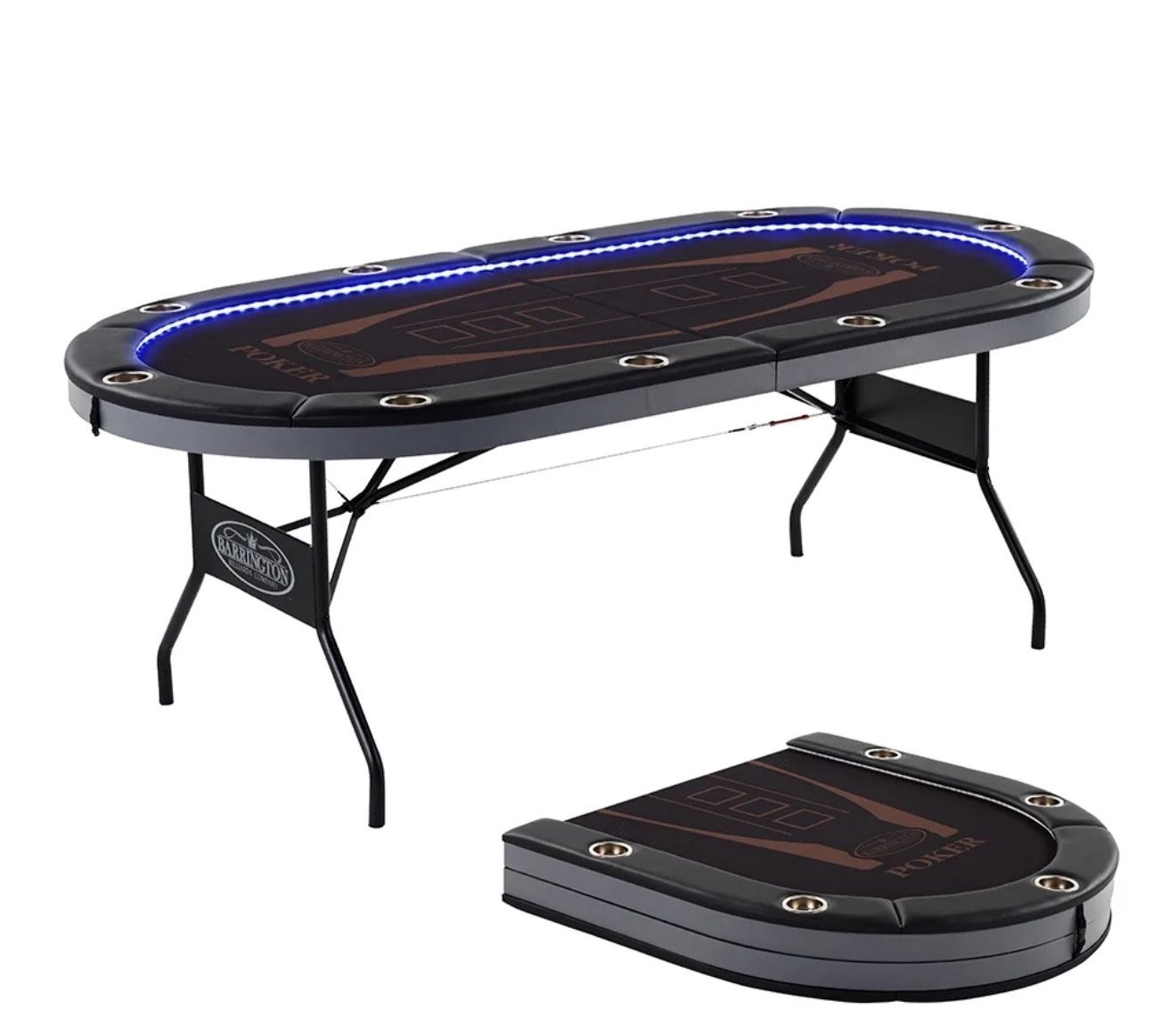 Barrington Billiards Company 10-Player Folding Poker Table with LED Lights