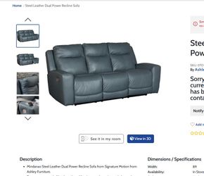 Steel Blue Leather Dual Power Reclining Sofa 3+2 seats