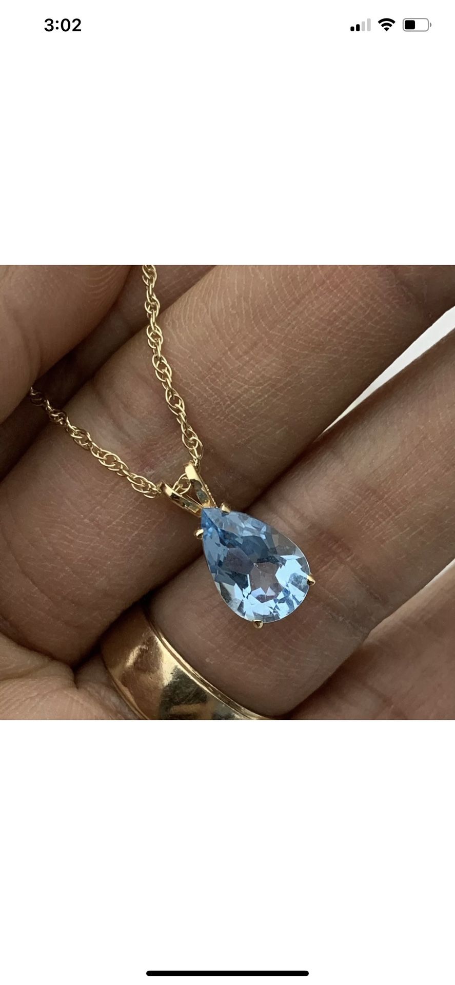 14k Yellow Gold 20° Chain & 2 1/2Cts Teardrop Blue Topaz Pendant