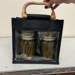 Black Jute Bags With Window and Divider  9x9x4 