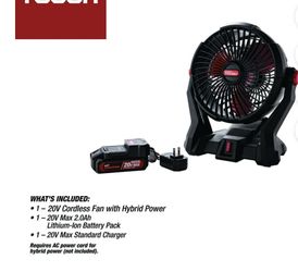 7.5 In Cordless Fan With Hybrid Power With 2.0. Ah Lithium Battery 