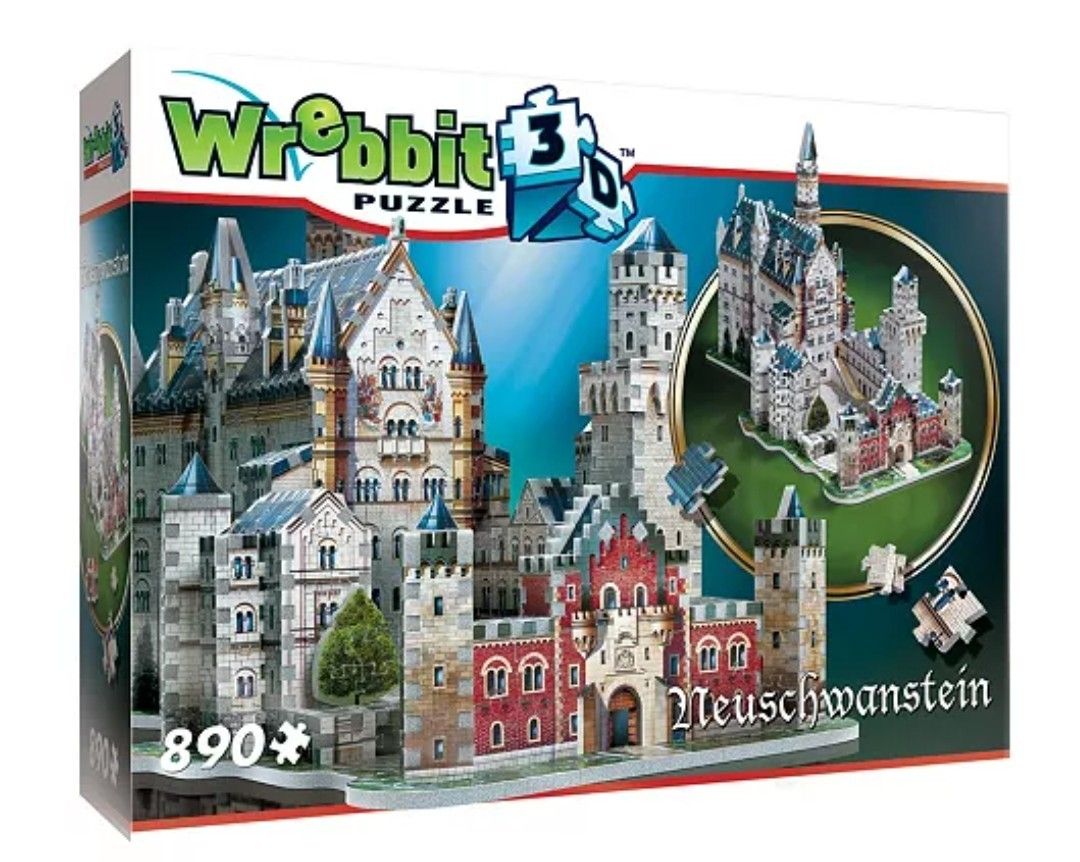 NEW - Wrebbit Puzzles Neuschwanstein Castle 3D Jigsaw Puzzle, 890-Piece