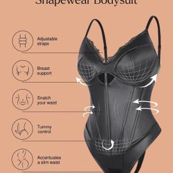 Faux Leather Shapewear Bodysuit with Hourglass Cut and Corset
