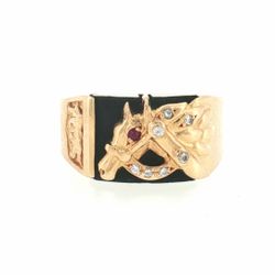 Men’s or Women’s 14k Yellow Gold Black Stone Equestrian Horse Motif Signet Ring Size 7 GP3128750
