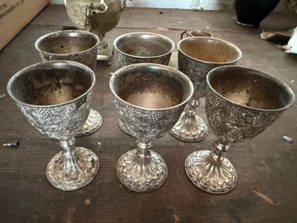Set of 6 Silver-Plated Repousse Goblets