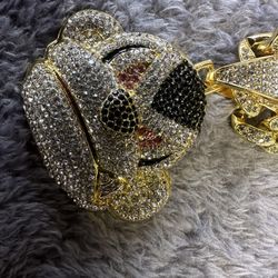 Mens new without tags Gold blinged out monkey pendant and blinged out chain. 