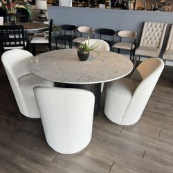 Grey/Black Round Marble Dining Room Set 