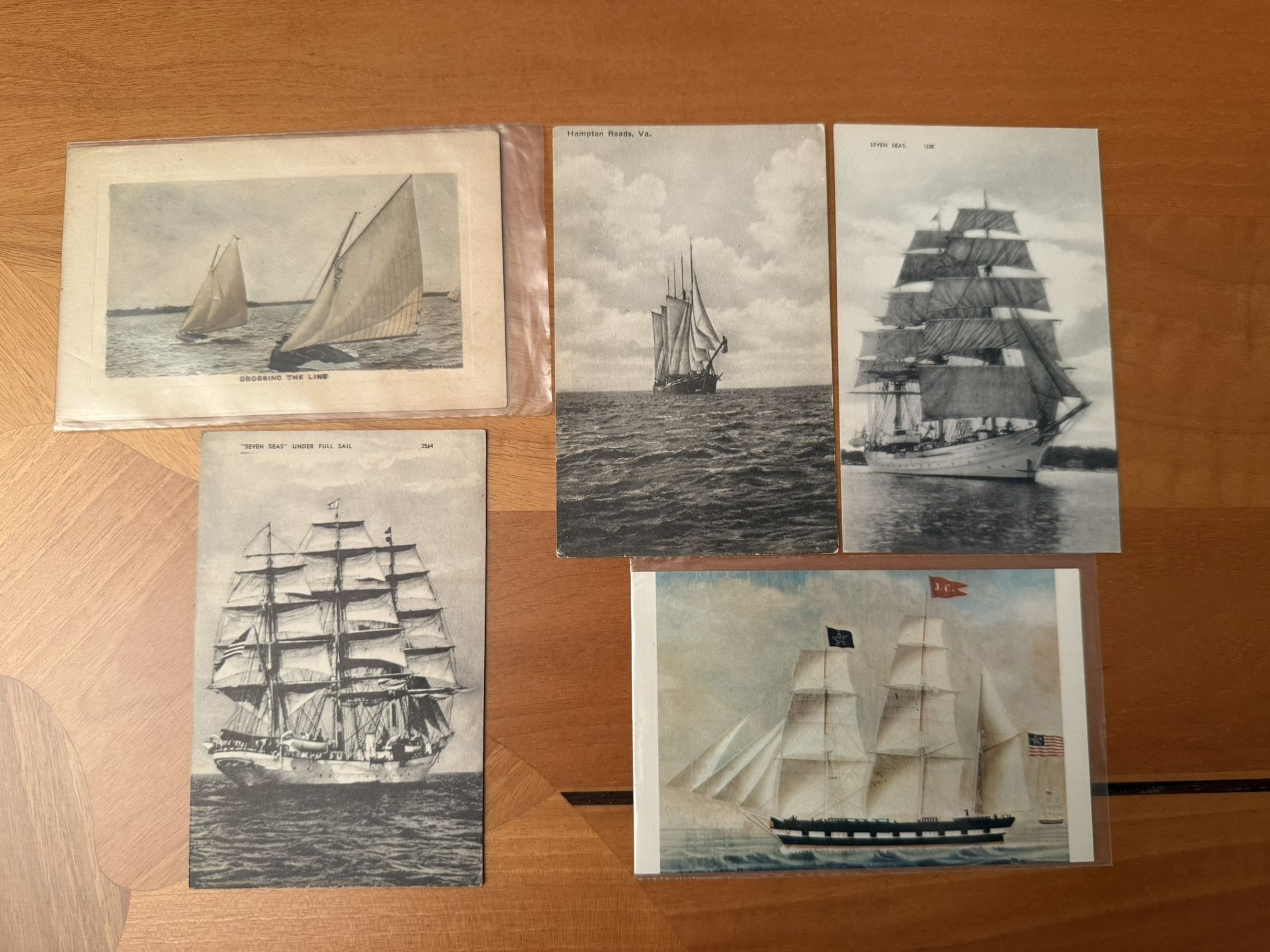 Vintage Rare Set Of 5 Postcards, Sailboats
