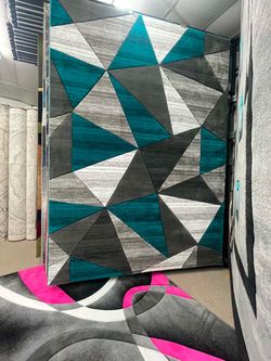 Teal and Gray Geometric Area Rug