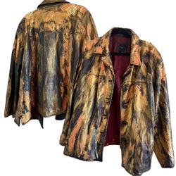 Handpainted Custom 100% Leather JACKET Sz 3XL Burning Man Festival Plus Size Women’s Gold Black