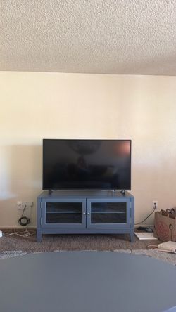 Light Grey TV Stand with Glass Doors