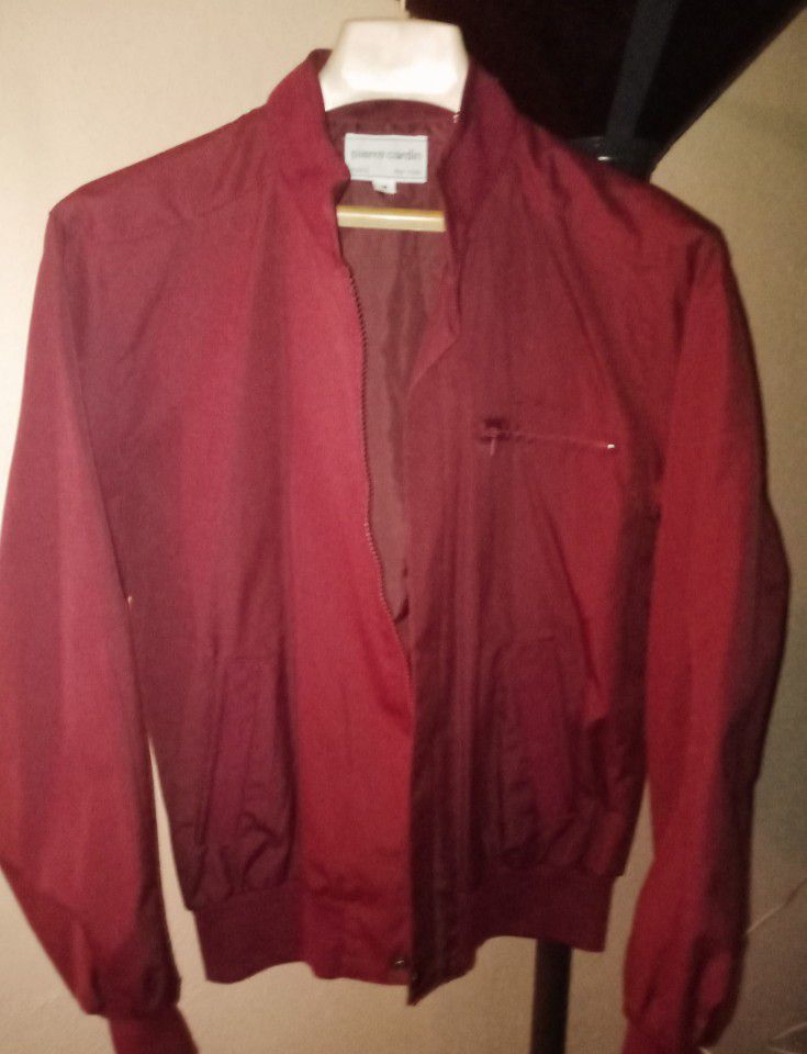 Vintage 1980's Men's "Pierre Cardin" Red-Burgundy Bomber Jacket Size Medium, New Condition Never Worn Very Nice!