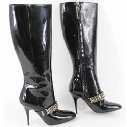 Authentic Burberry Patent Leather Gold Chain Knee High Boots