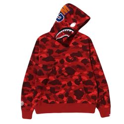 Bape Shark Pullover Hoodie - Size Large - Red Camo - NEW