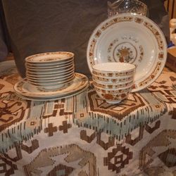 17 Piece Gold Lining Taiwan Antique Dish Set 