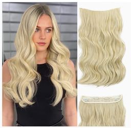 Clip In Hair Extensions Invisible Wire Hair Extensions With Transparent Wire Adjustable Size 4 Secure Clips Long Wavy Secret Hairpiece 20 Inch (Blonde