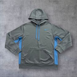 Nike Therma Fit Pullover Hoodie Sweatshirt Men’s XL Gray Blue Pouch Pocket 