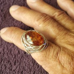 Genuine Baltic Amber Handmade Sterling Silver Ring 8.5