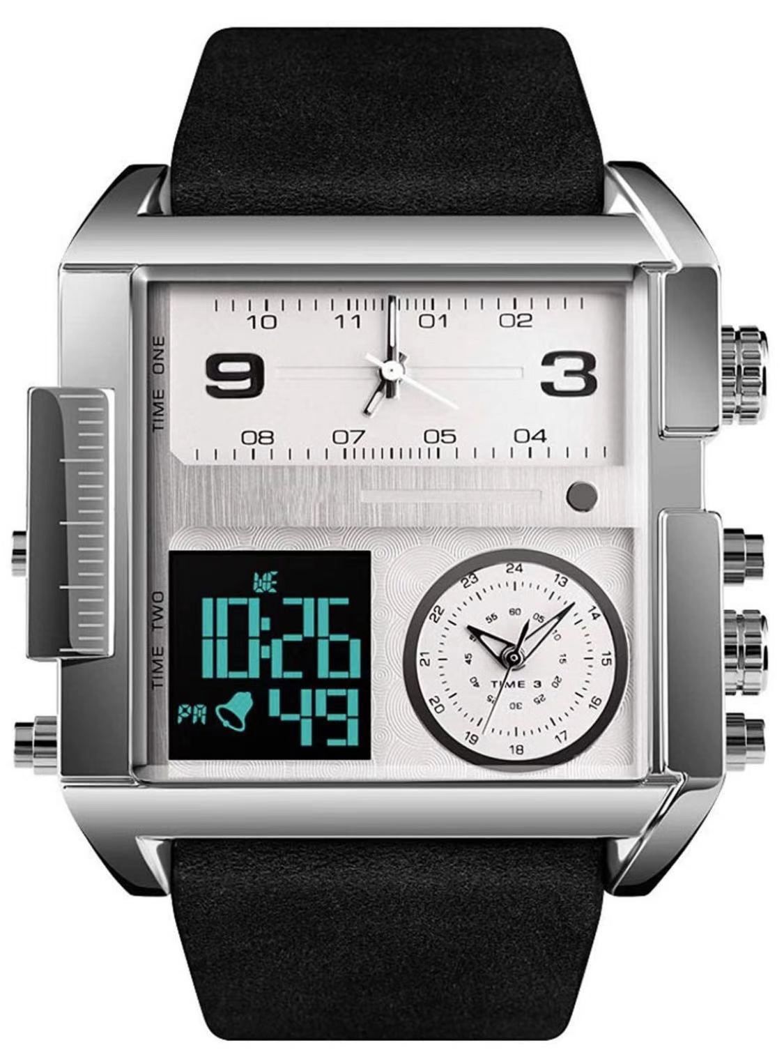 Men's Digital Sports Watch, LED Square Large Face Analog Quartz