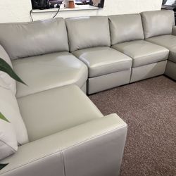 Furniture- 5 Pc Top Grain Real Leather Sectional With A Chaise- Radley