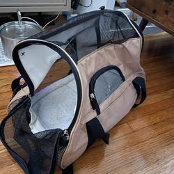 fabric zipped cat or small dog carrier with straps