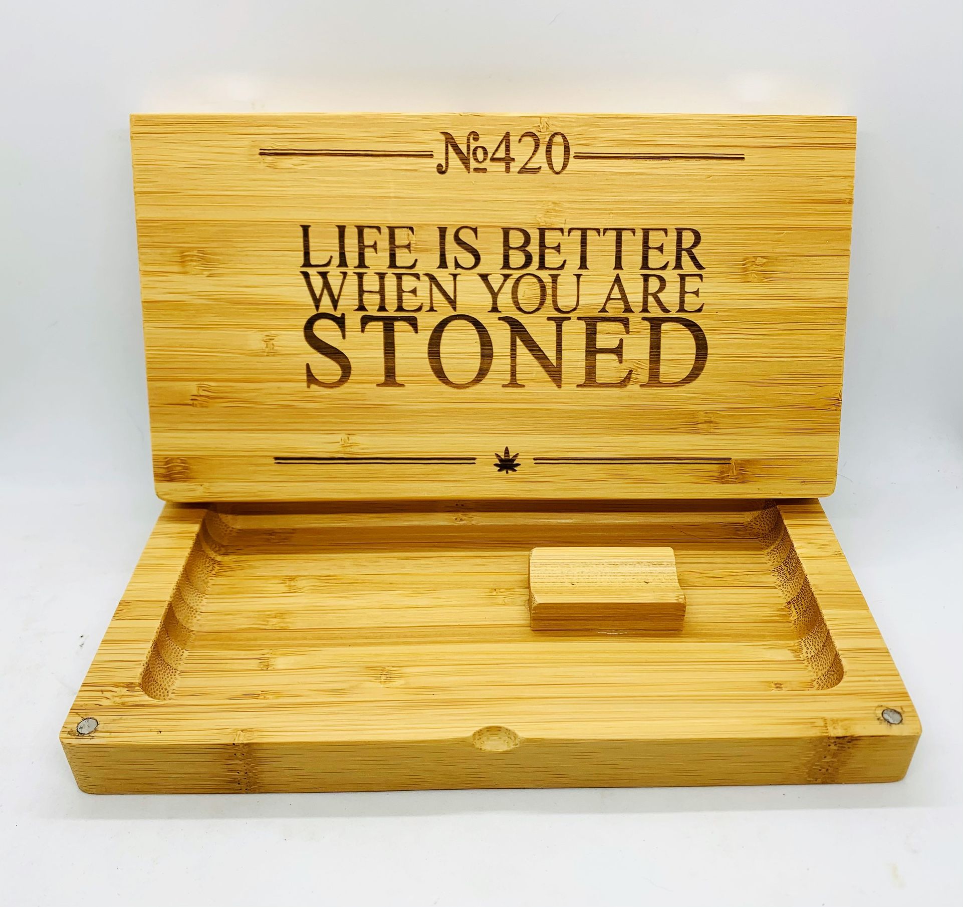 420 life laser engraved magnet back flip style rolling tray pop gift