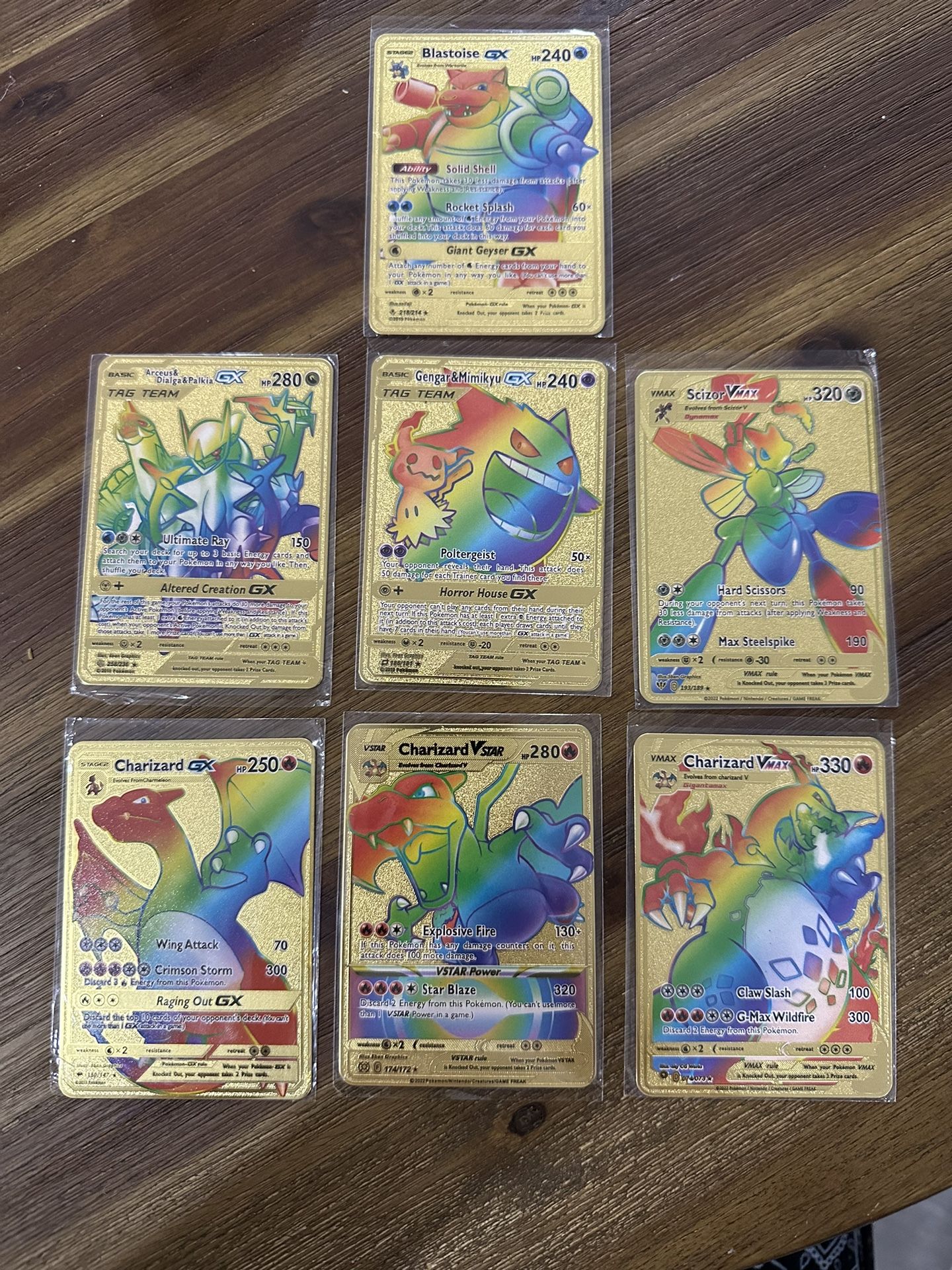 7 Pokemon Cards Metal Gold Gxvstar Vmax