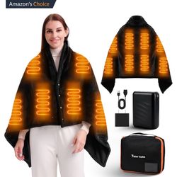 Tutor Auto Heated Blanket Battery Operated, 20000mAh Cordless Portable Heated Blanket, 8 Heating Zones, 3 Heating Levels & Timing Function Outdoor USB