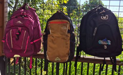3 Backpacks, 2 black, 1 pink