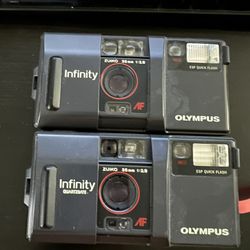 Two Olympus Infinity AF-1 Point & Shoot Film Camera w/ Zuiko 35mm 1:2.8 Lens 