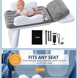 Omzer Inflatable Toddler Airplane Bed: Large Airplane Seat Extender for Kids with Cup Holder & Seat Belt - Portable Baby Travel Bed with Travel Bag & 