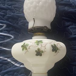 Beautiful Beyond Vintage Milk Glass handpainted Oil lamp