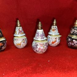 Vintage 2.5 Inch Set of 5 Oil/Cream 24k gold Ceramic Vase Collectibles (Read Description) 