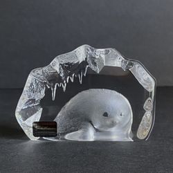 Mats Jonasson BABY SEAL Pup Signed Lead Crystal Paperweight Handmade In Sweden