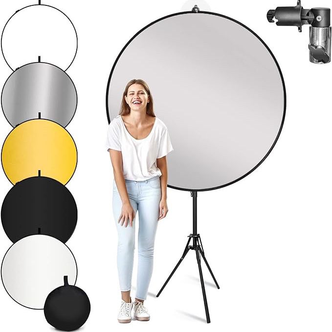LimoStudio 43" 5-in-1 Photography Collapsible Light Disc Reflector, 5 Colors Photo Studio Light Stand with Reflector