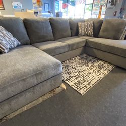 New Just Opened Grey Ashley Charcoal Fabric Sectional 