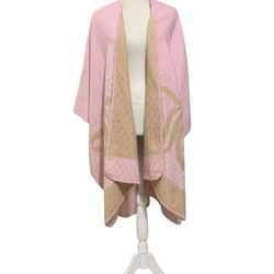 Juicy Couture Pink & Tan Logo Throwover Coverup Poncho Sweater Cardigan