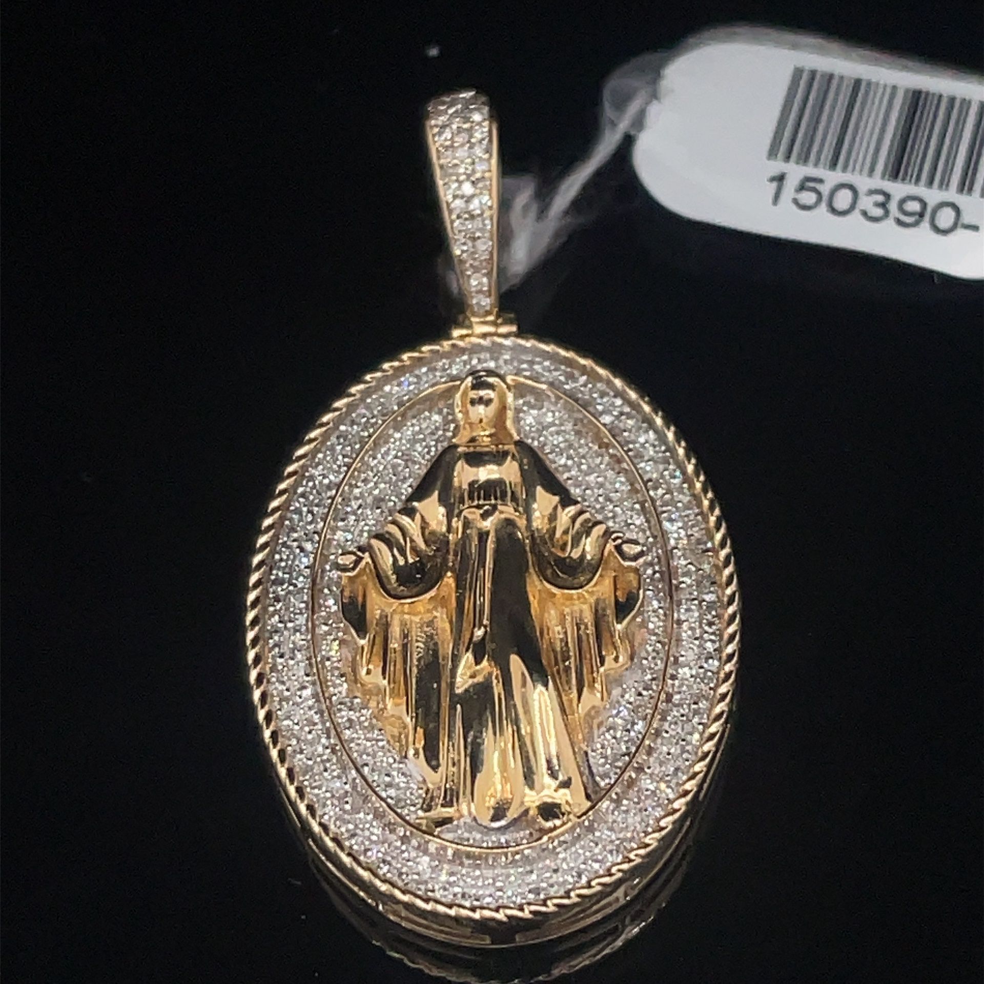 10KT Yellow Gold Oval Diamond Virgin Mary Pendant 8.60g 150390/12