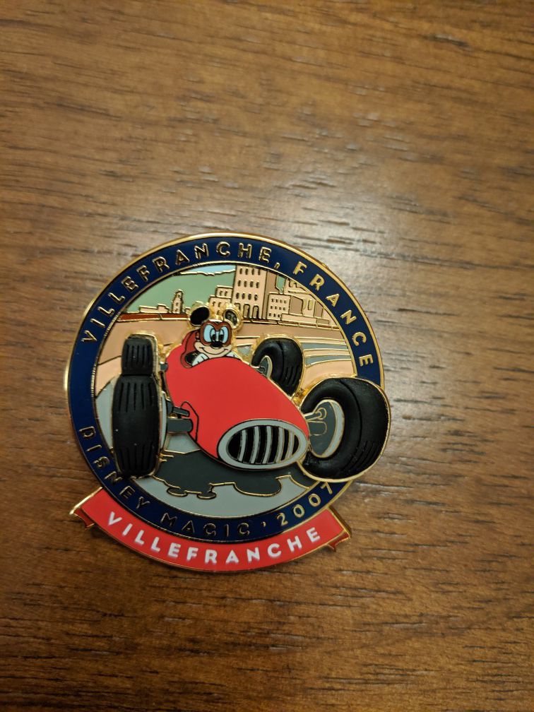 Disney Cruise pin from the Disney magic 2007 Mickey in a race car Villefranche France