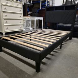Gray Upholstered Twin Size Bed Frame