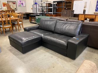 IKEA Kivik Black Leather Low Profile Sofa with Storage Ottoman