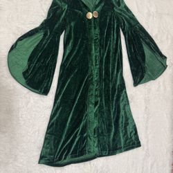 New Medium Green Velvet Renaissance Costume Cloak Robe Dress Witch Bridgeton 