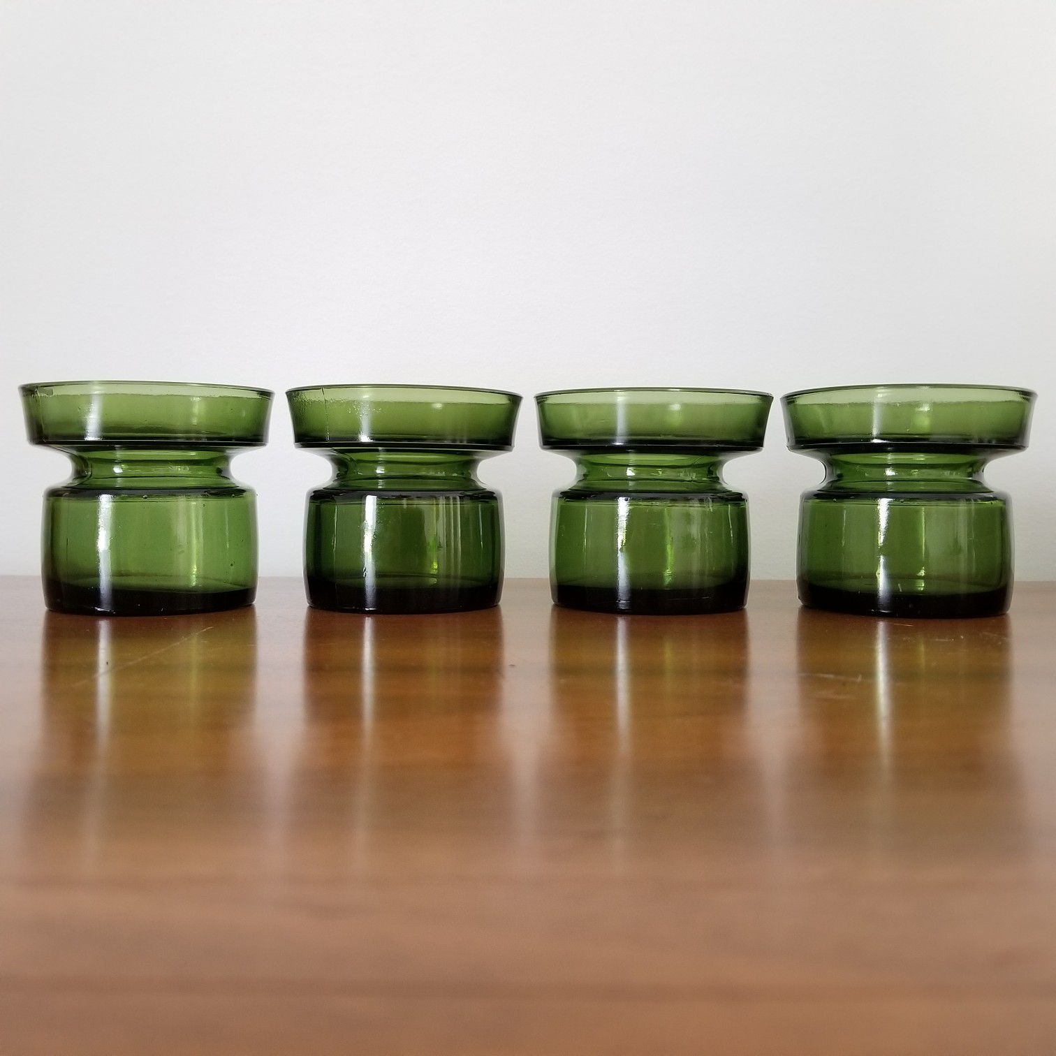 4 Dansk Quistgaard Glass Candle Holders Votive Mid Century Danish Modern Denmark Olive Green Tea Light