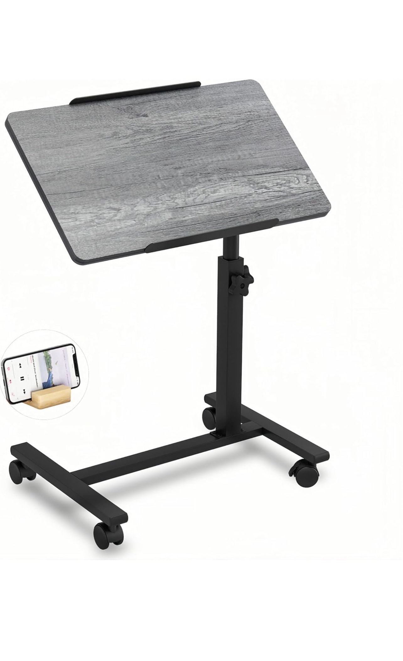 Tilt Overbed Table, Mobile Laptop Stands Tray Desk Portable Hospital Overbed Desk Couch Side Table - Grey