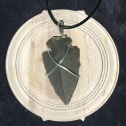 Hand Knapped Arrowhead Pendant with Black Cord Necklace