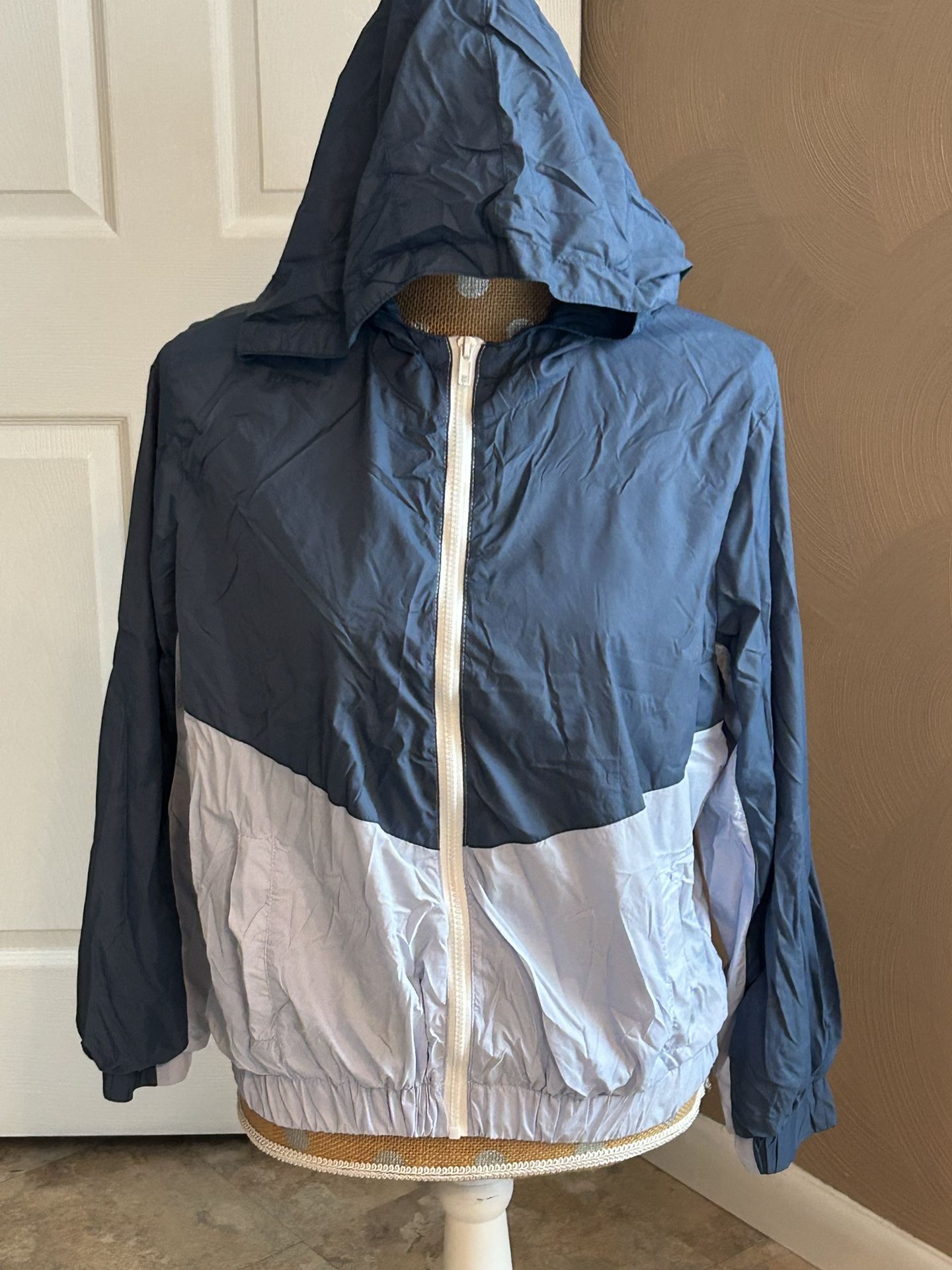 Pink Republic Large Two Tone Blue Hooded Windbreaker Fully Lined Zip Up Jacket