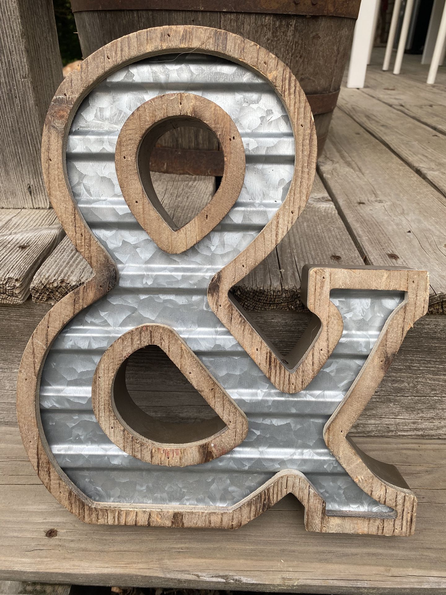 Wood And Metal Galvanized Rustic Letter “&” Decor