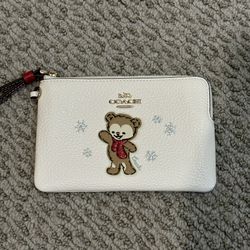 Coach Teddy Bear Winter Snowflake Wristlet Wallet