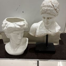 $25 Each.  Italian David Vase Planter Statue.  OR.  Greek Roman Lady Bust Sculpture. $25 Each FIRM.  Buy 1 Or A Pair. 