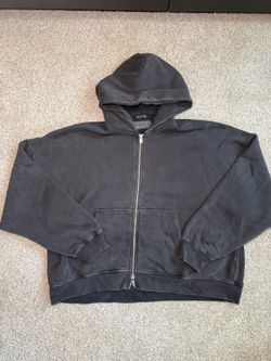 Abercrombie & Fitch Men's Washed Black Fleece Cropped Zip Hoodie Sz XL Preowned